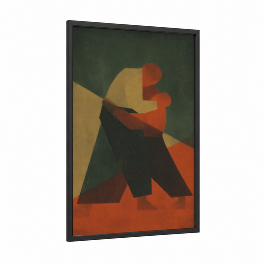 Grappling Struggle framed jiu jutsu print — black wood frame — gold and red palette