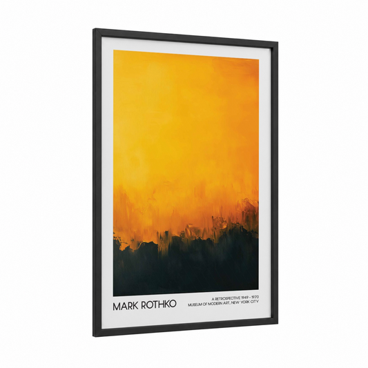 Golden Horizon framed abstract classic print — black wood frame — yellow gold and black palette