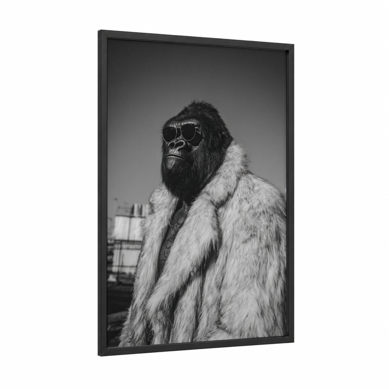 Cool Gorilla framed art print — black wood frame — black and white palette