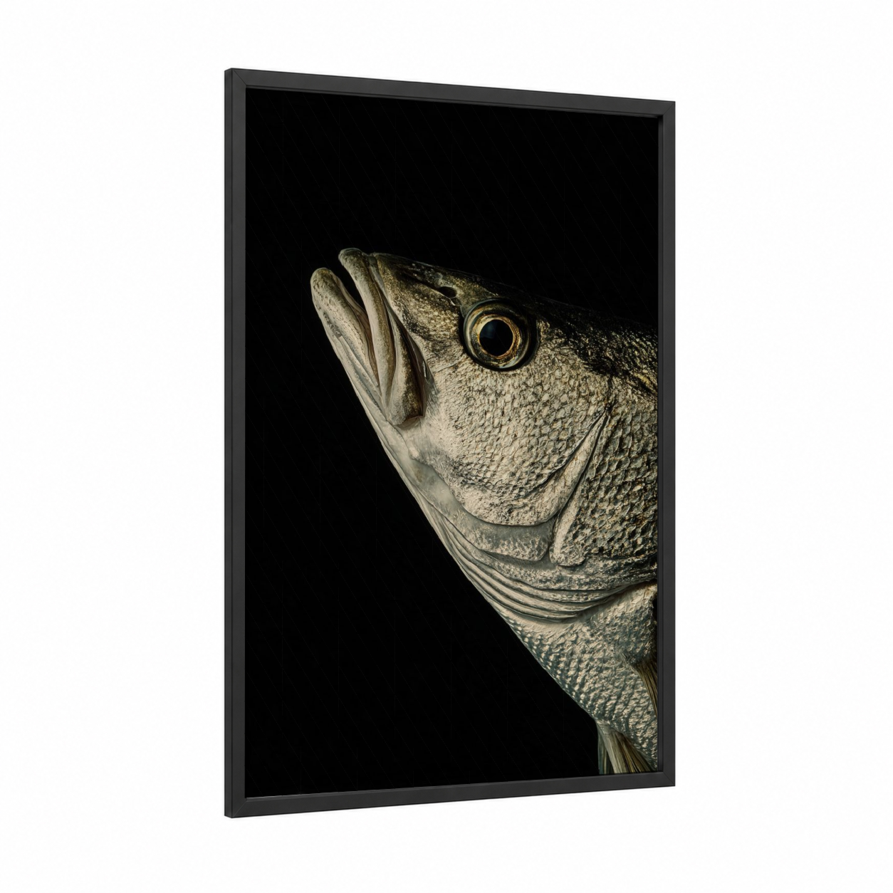 Golden Snook Portrait framed art print — black wood frame — gold and black palette