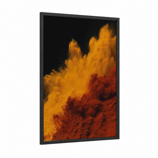 Crimson Spice Burst framed herbs and spices print — black wood frame — gold and red palette