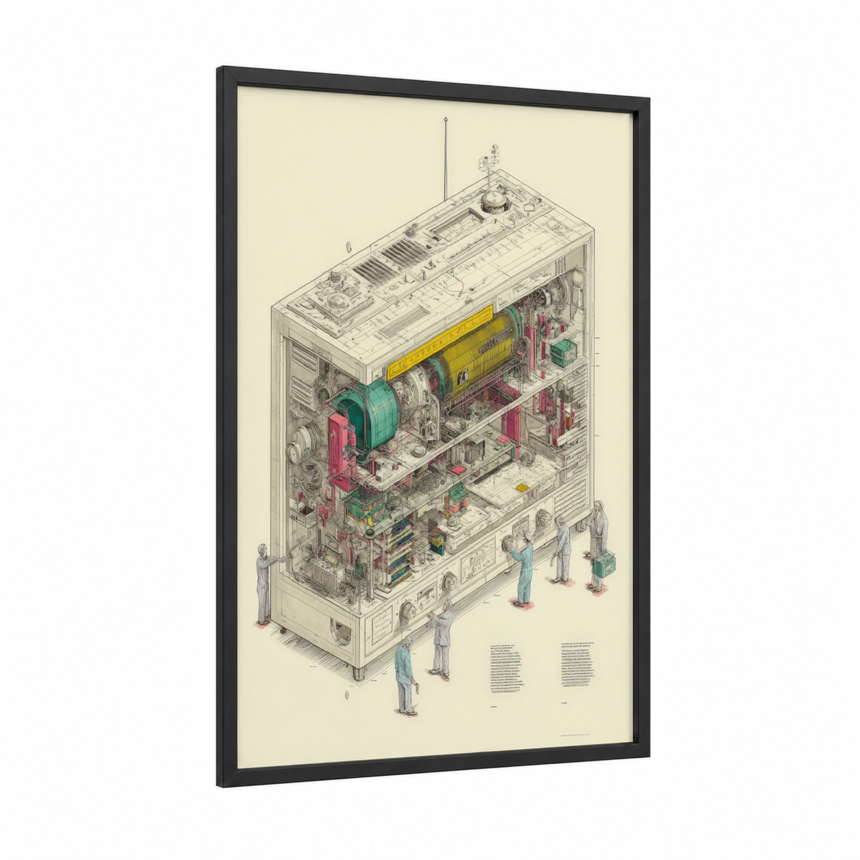 Radio Transmission Blueprint framed blueprints print — black wood frame — cream and yellow gold palette