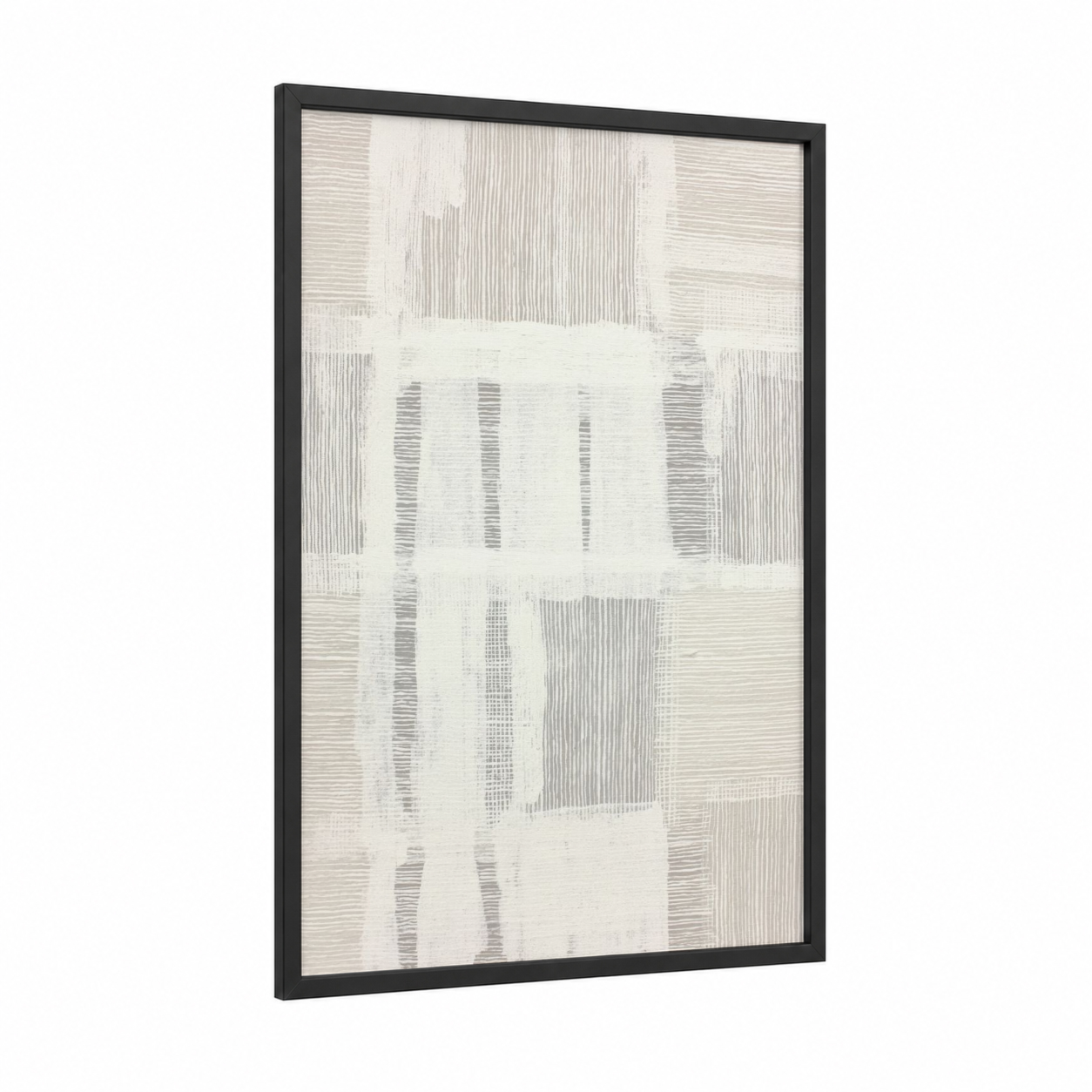 Minimalist Textured Compose framed abstract minimalist print — black wood frame — white and gray palette