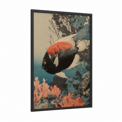 Coral Reef Angel framed angel fish print — black wood frame — teal and red palette