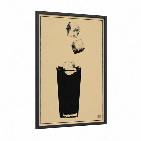 Iced Tea Minimalist framed art print — black wood frame — black and white and cream palette