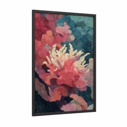 Coral Anemone framed sea anemone print — black wood frame — salmon pink and teal palette