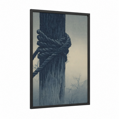 Weathered Rope Knot framed rope knots print — black wood frame — gray and black and white palette