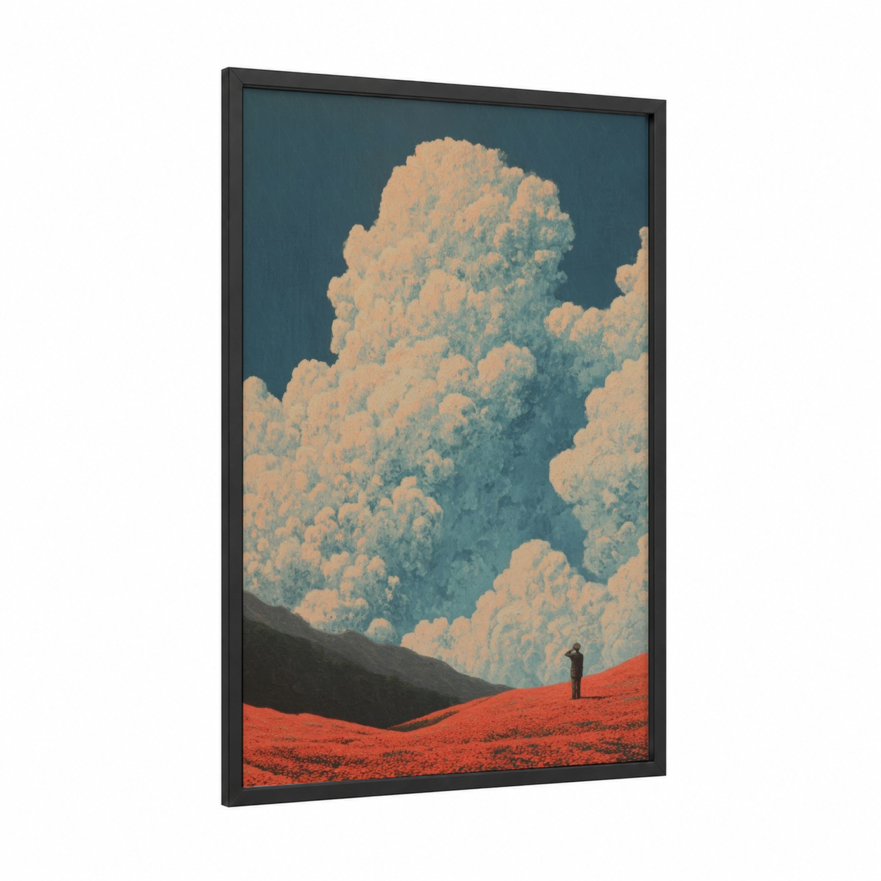 Crimson Dreamer framed 4th of july print — black wood frame — teal and red palette