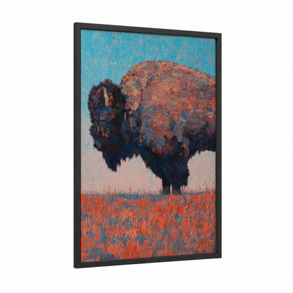Prairie Bison framed art print — black wood frame — turquoise palette