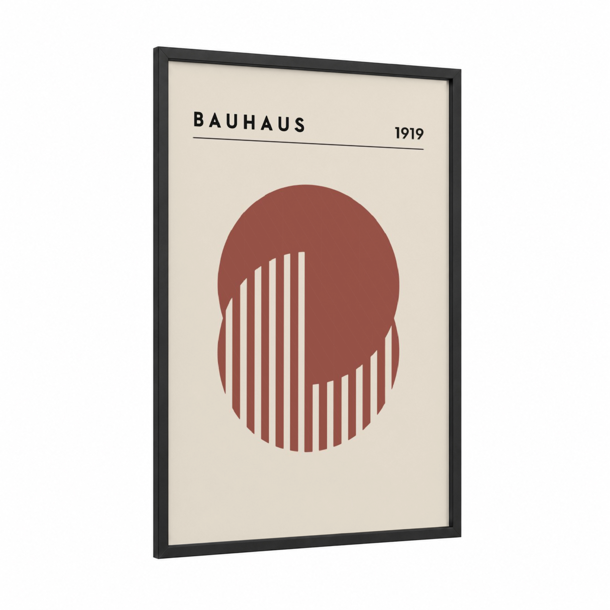 Geometric Head Study framed abstract geometric print — black wood frame — russet and cream palette