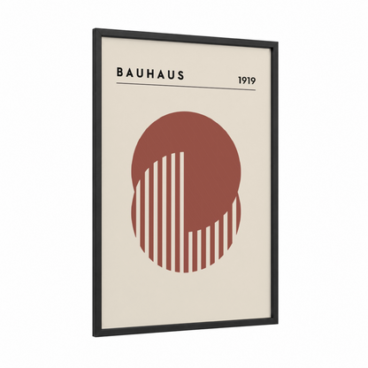Geometric Head Study framed abstract geometric print — black wood frame — russet and cream palette
