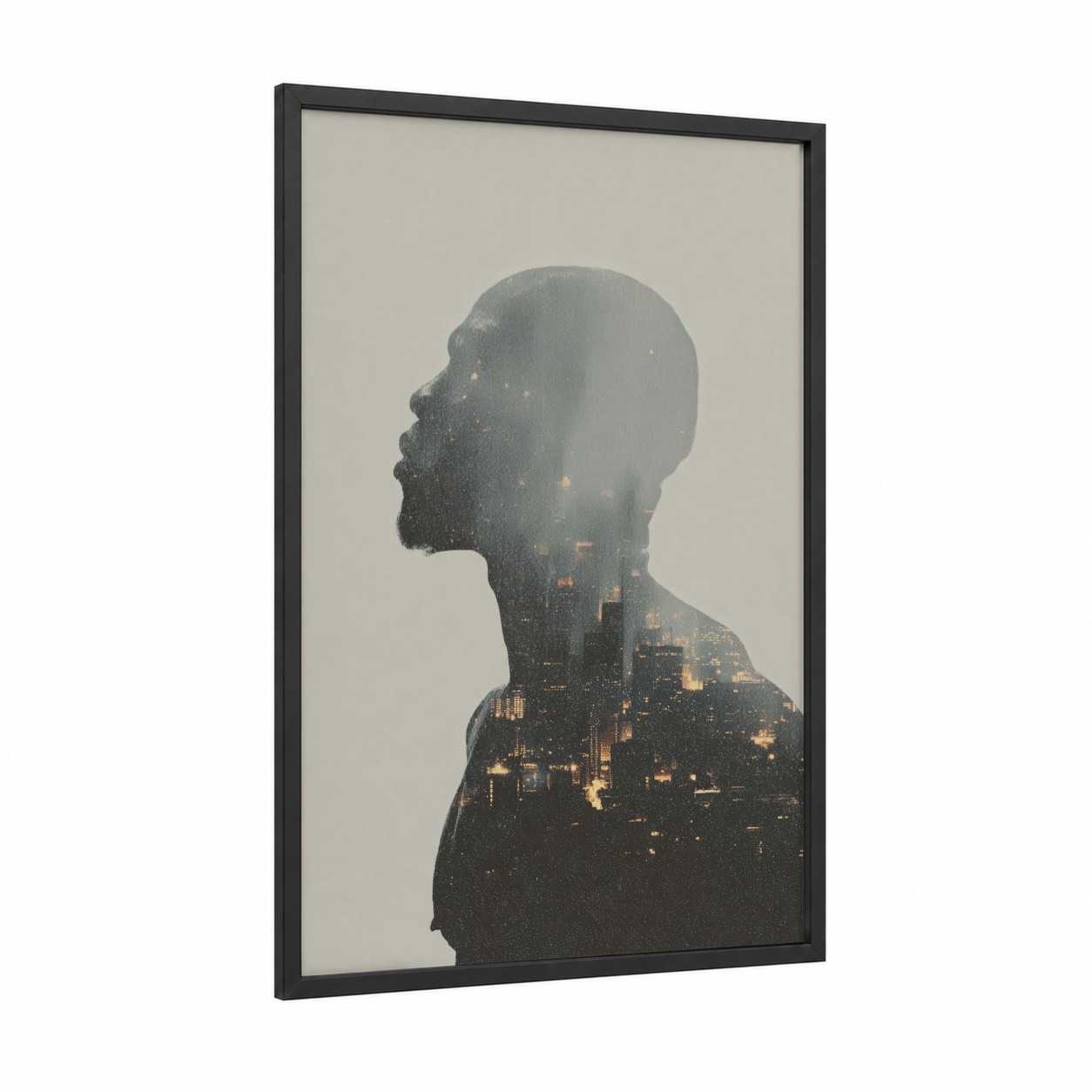 Urban Boxer framed boxing print — black wood frame — black and gold and gray palette