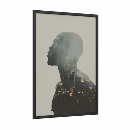 Urban Boxer framed boxing print — black wood frame — black and gold and gray palette