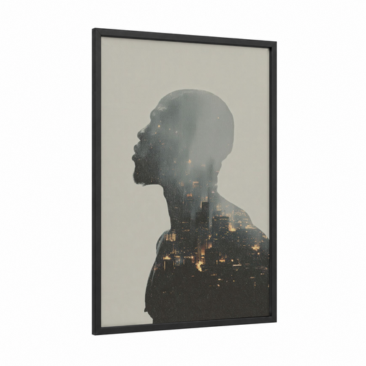 Urban Boxer framed boxing print — black wood frame — black and gold and gray palette