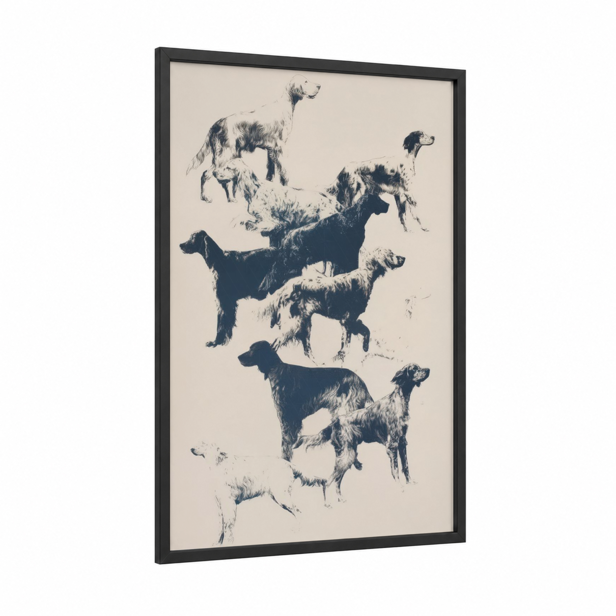 Setter Study Collection framed art print — black wood frame — black and white and cream palette