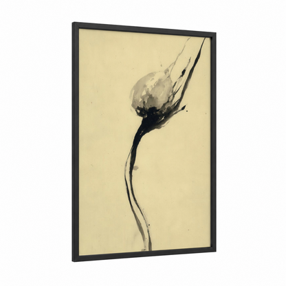 Delicate Garlic Bud framed vegetable print — black wood frame — cream and black and white palette