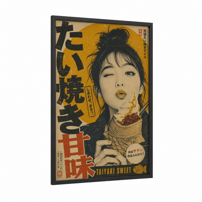 Vintage Japanese Fashion Poster Wall Art framed fashion illustration print — black wood frame — yellow gold and beige palette