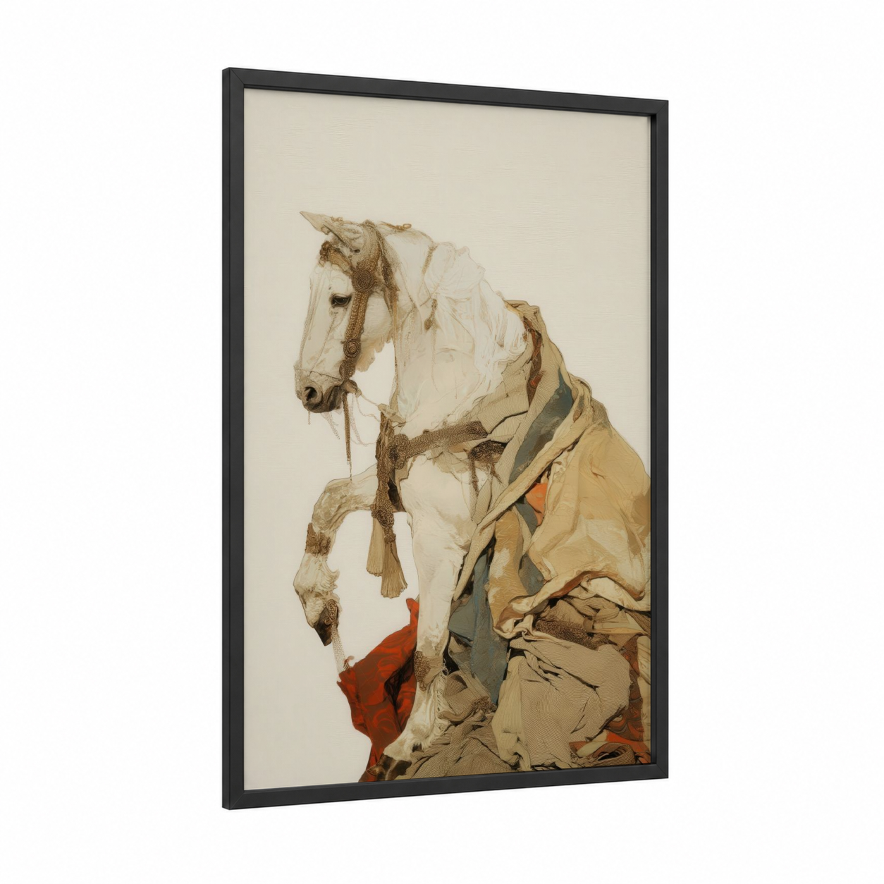 Regal Miniature Horse framed art print — black wood frame — cream and russet palette