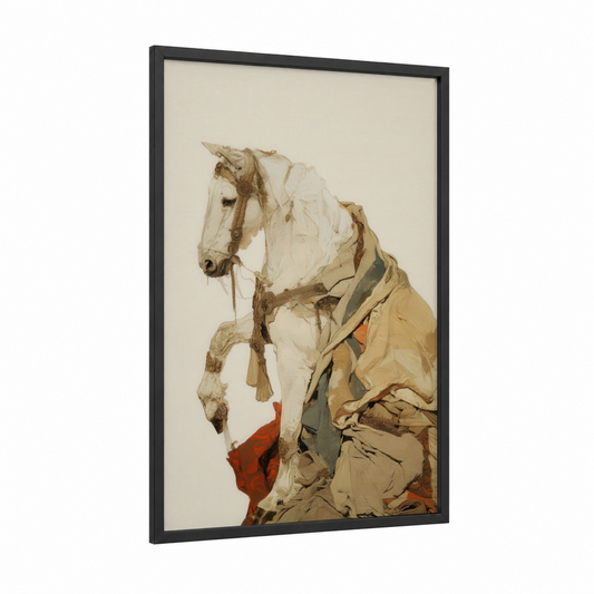 Regal Miniature Horse framed art print — black wood frame — cream and russet palette