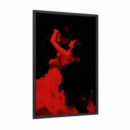 Crimson Ballroom framed ballroom dance print — black wood frame — red and black palette