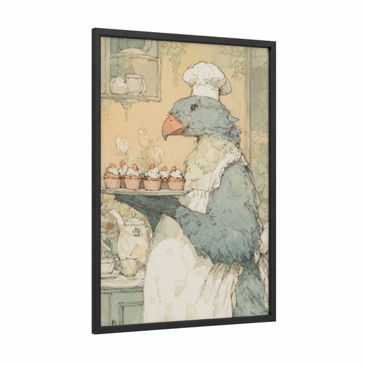 Baker Griffin framed art print — black wood frame — cream and sage green palette
