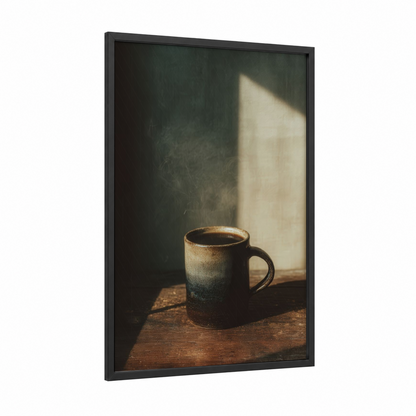Morning Light Coffee framed art print — black wood frame — brown and espresso palette