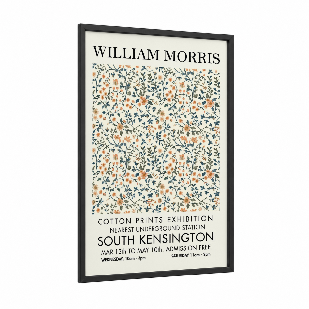 Botanical Tapestry framed abstract flower print — black wood frame — cream and dark blue palette