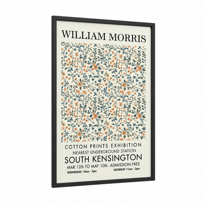 Botanical Tapestry framed abstract flower print — black wood frame — cream and dark blue palette