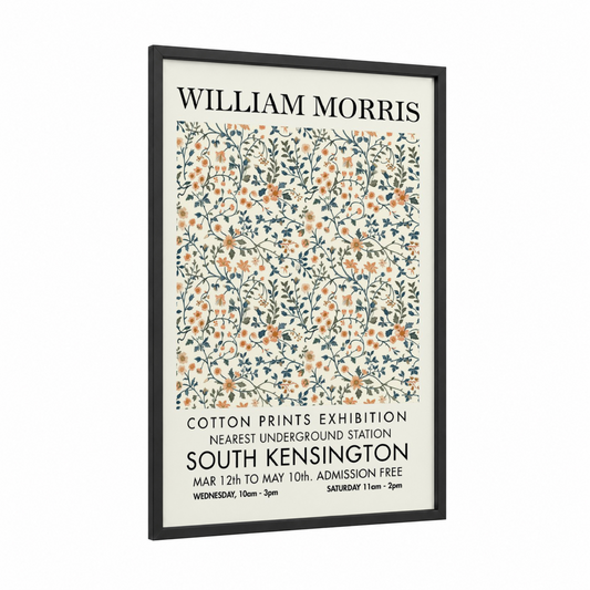 Botanical Tapestry framed abstract flower print — black wood frame — cream and dark blue palette