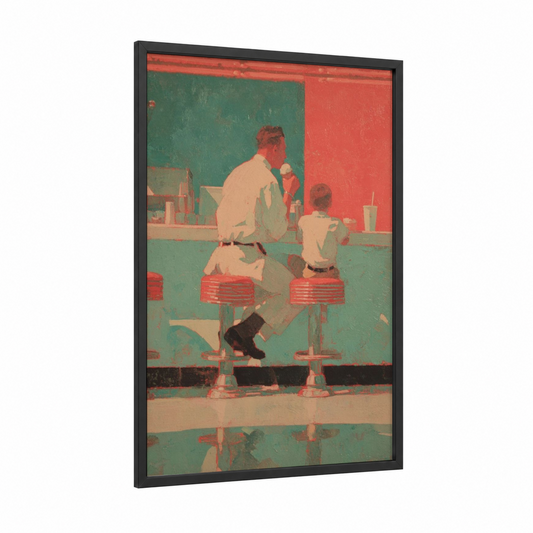 Diner Bonding framed father's day print — black wood frame — cream and sage green palette