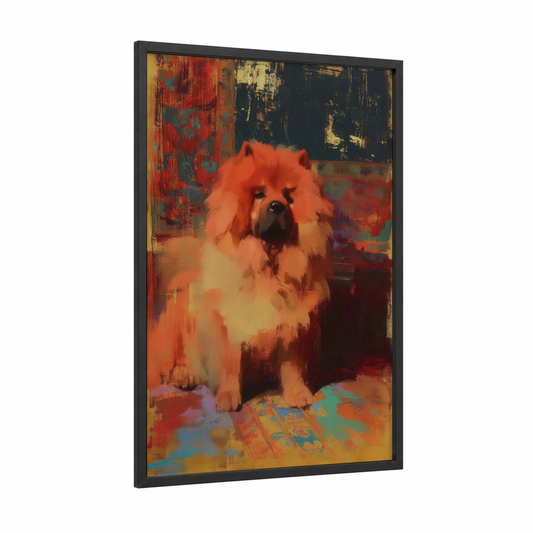 Crimson Spitz Portrait framed art print — black wood frame — red and gold palette