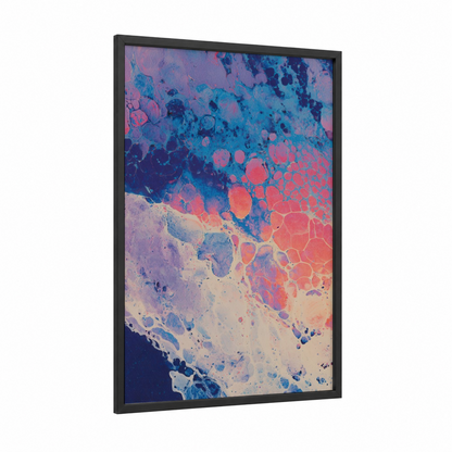 Coral Reef Dream framed art print — black wood frame — blue and pink palette