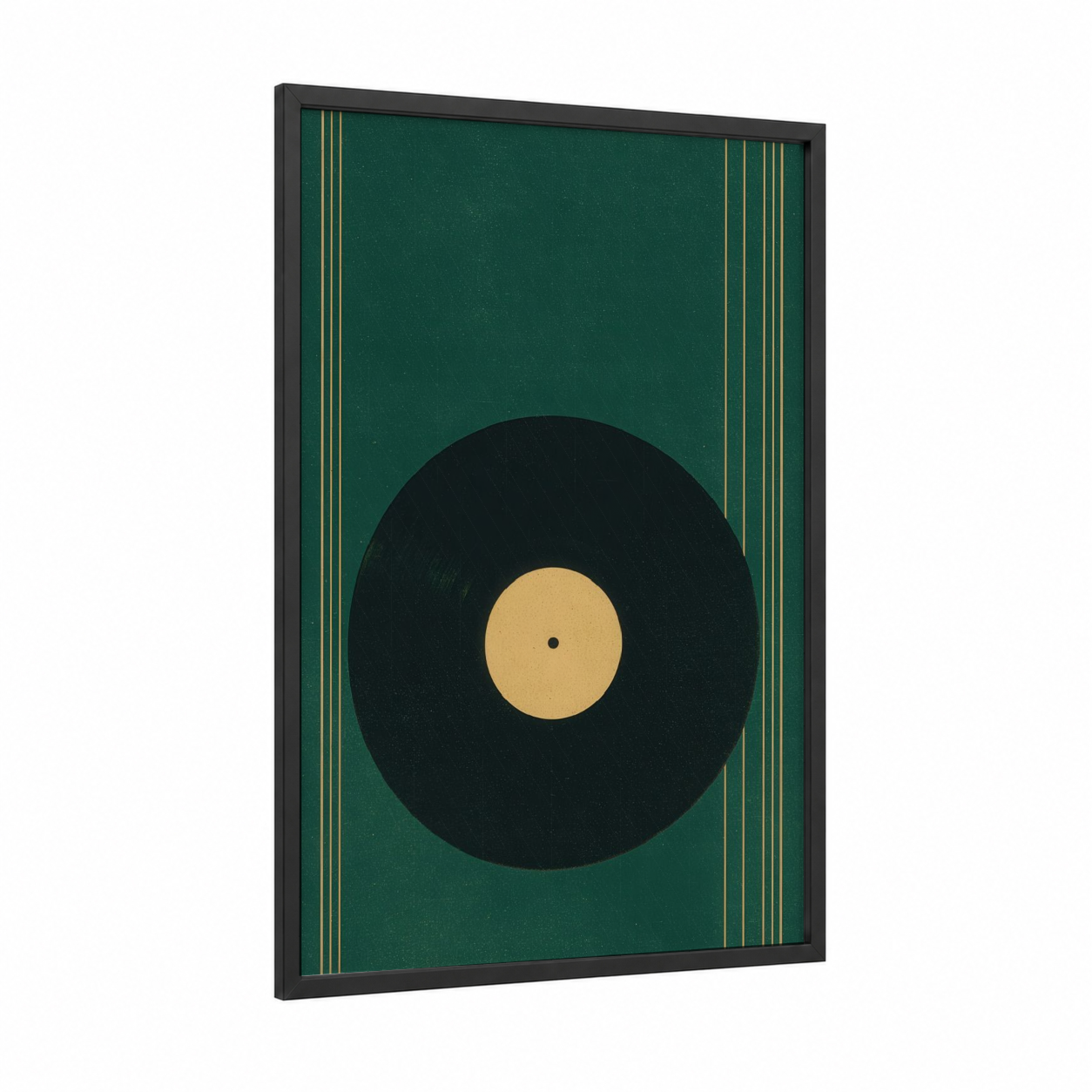 Golden Vinyl Record framed vinyl records print — black wood frame — dark green and yellow gold palette