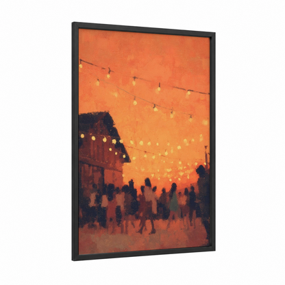 Golden Harvest Celebration framed country print — black wood frame — orange and gold palette