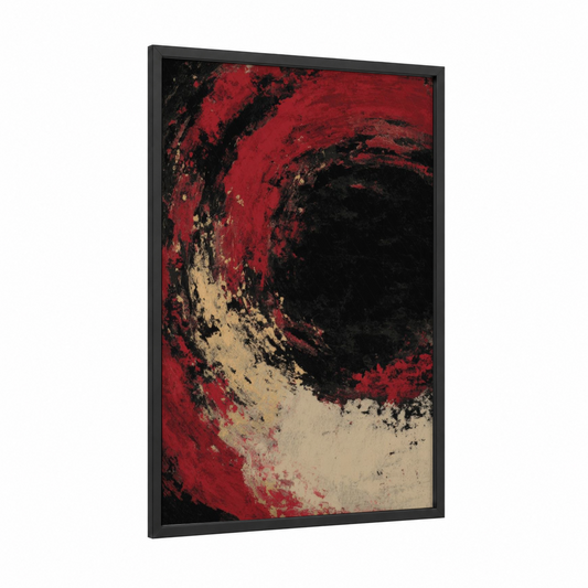 Red Roulette Wheel framed art print — black wood frame — red and black palette