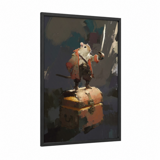 Adventure Guinea Pig framed art print — black wood frame — gray palette