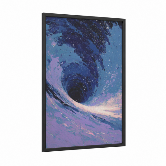 Cosmic Tunnel framed art print — black wood frame — blue and purple palette