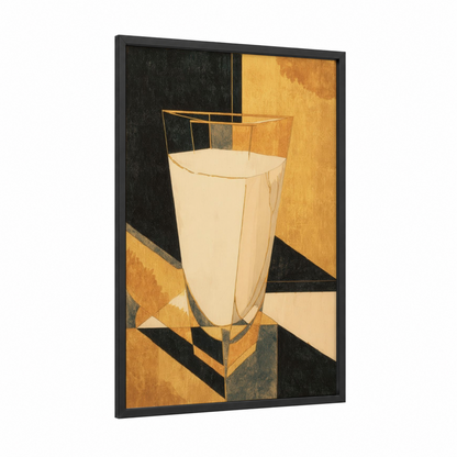 Golden Milk Glass framed art print — black wood frame — gold and black palette