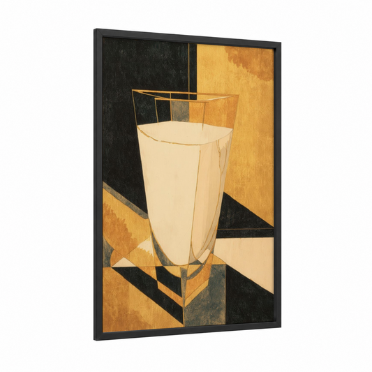 Golden Milk Glass framed art print — black wood frame — gold and black palette
