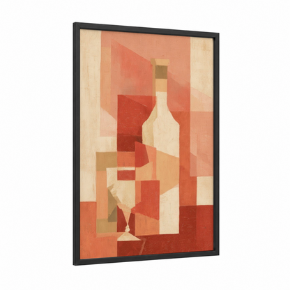 Crimson Wine Abstract framed rose wine print — black wood frame — red and cream palette