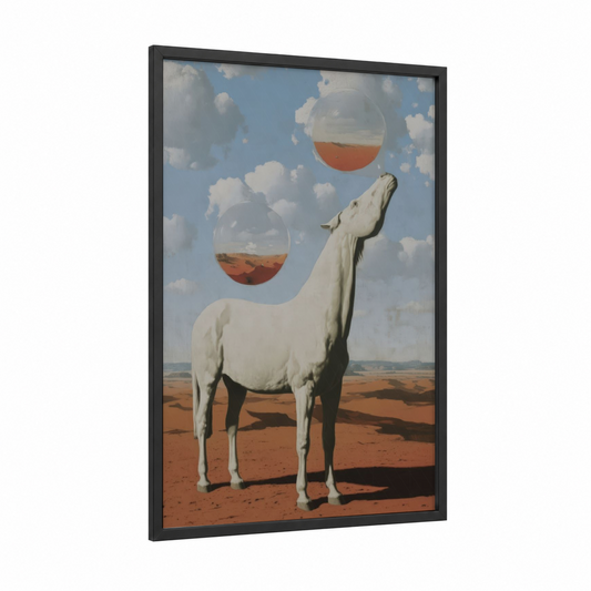Desert Dreamer Horse framed arabian horse print — black wood frame — blue and white and russet palette