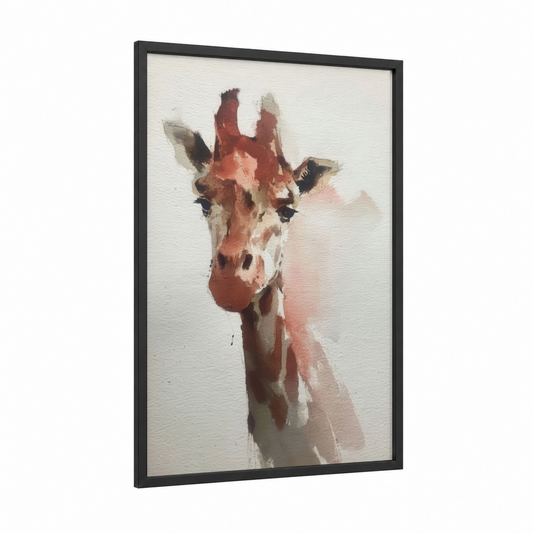 Warm Giraffe framed art print — black wood frame — russet and cream palette