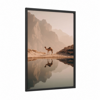 Desert Mirage Camel framed art print — black wood frame — cream and beige palette