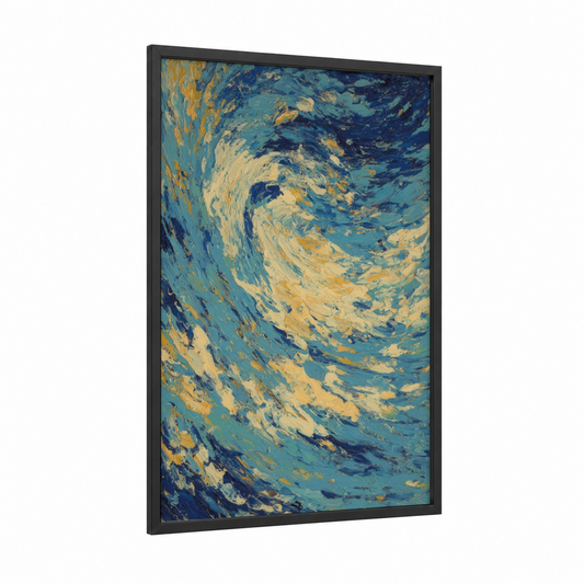 Golden Snook framed art print — black wood frame — gold and blue palette