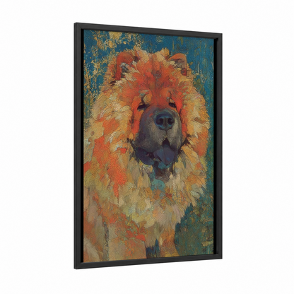 Golden Spitz Portrait framed art print — black wood frame — gold and blue and gold palette