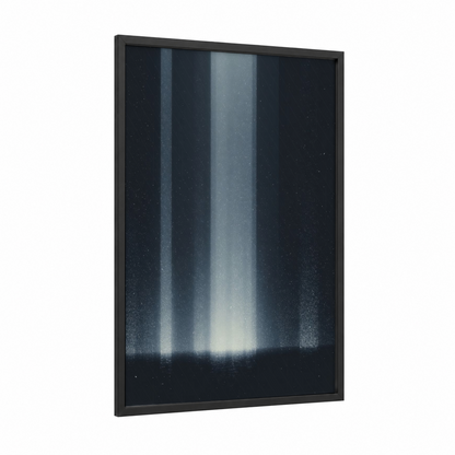 Luminous Columns framed art print — black wood frame — black and white and gray palette