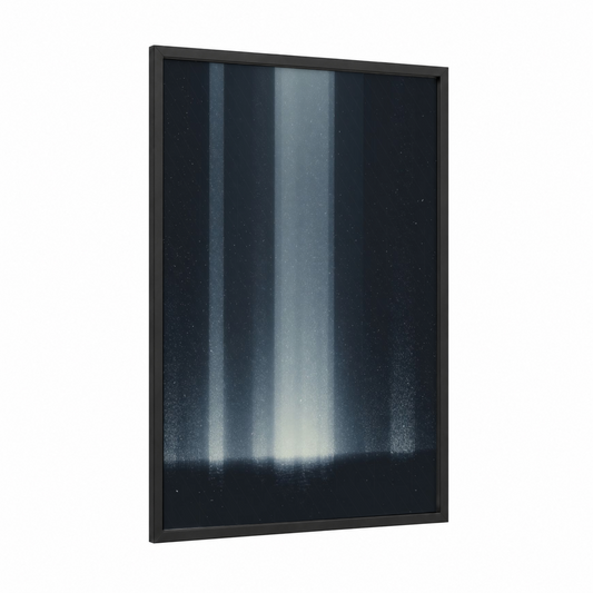 Luminous Columns framed art print — black wood frame — black and white and gray palette