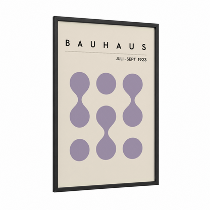 Bauhaus Circles framed abstract geometric print — black wood frame — lavender and cream palette