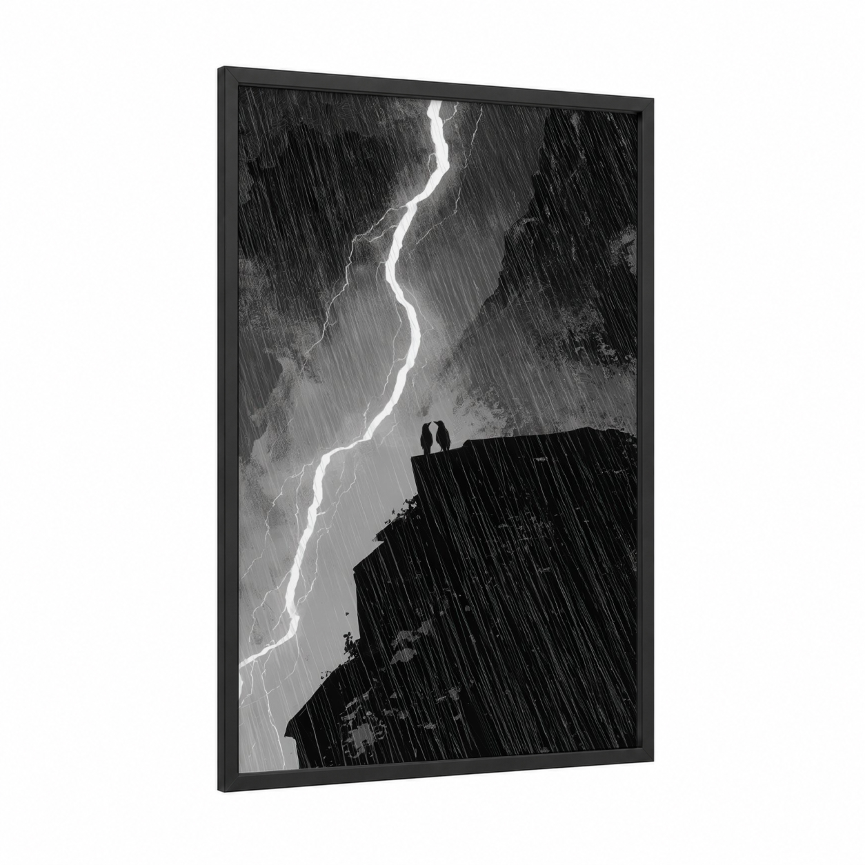 Stormy Sentinels framed crows and ravens print — black wood frame — black and white palette