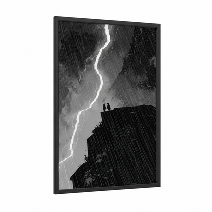 Stormy Sentinels framed crows and ravens print — black wood frame — black and white palette